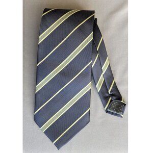 BOSS Hugo Boss 100% Silk Tie Striped Gray Yellow Jacquard Made in Italy